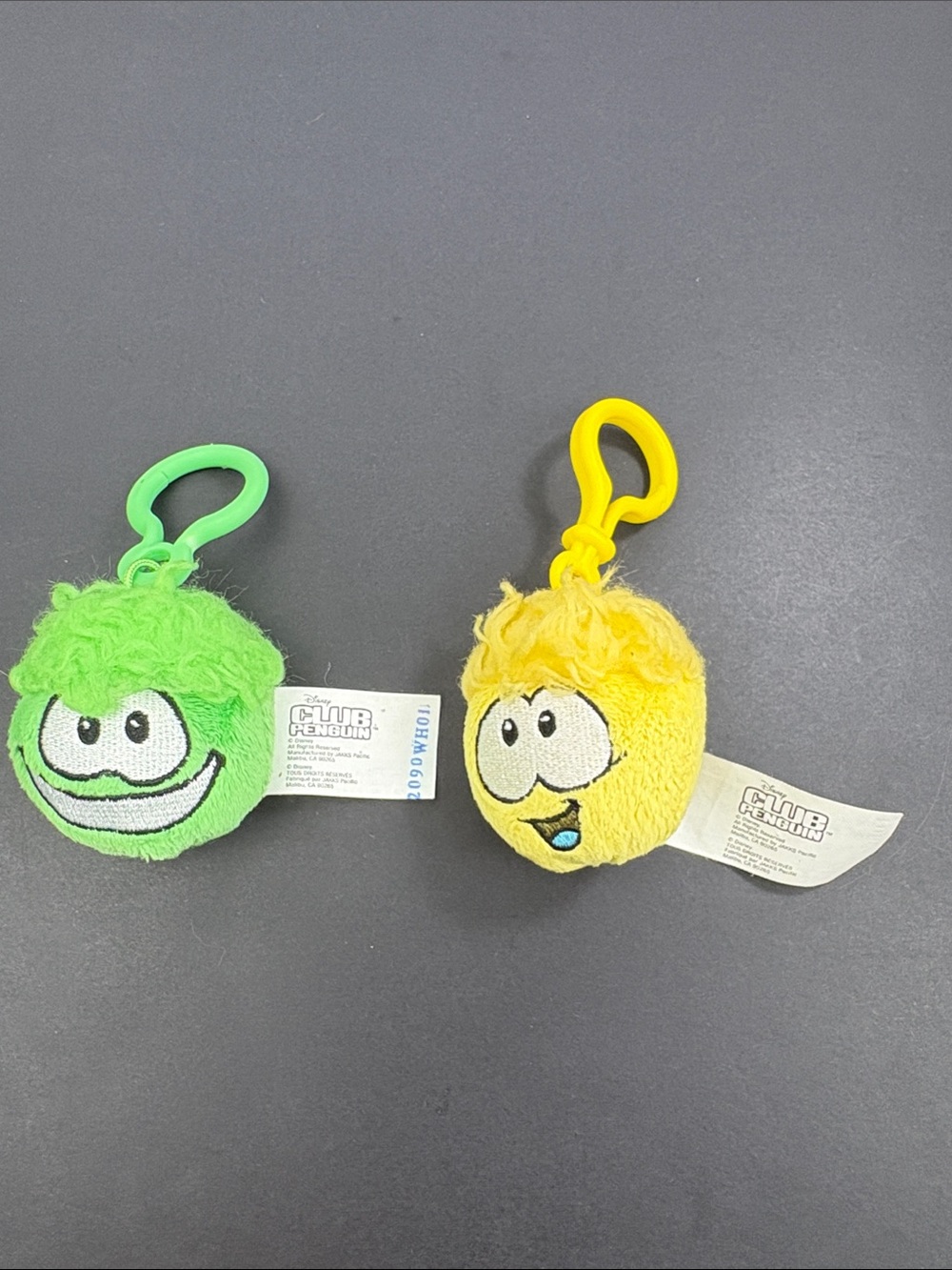 Club Penguin Puffle Plush Clip-On Toy Keychains Yellow Green Smiley Face